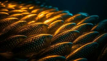 Schule von Fisch im Blau Wasser Hintergrund generiert durch ai foto