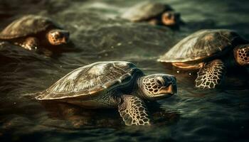 schleppend Meer Schildkröte kriecht unter Wasser im Natur generiert durch ai foto