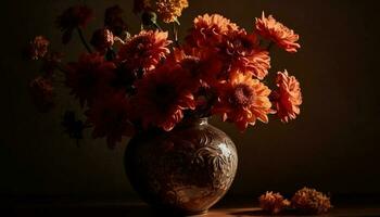 aufwendig Vase hält bunt Strauß von frisch Blumen generiert durch ai foto