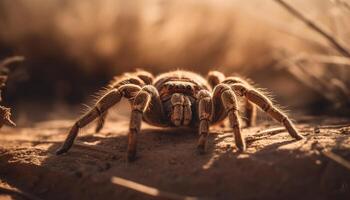 behaart Spinne kriecht auf Gras im Tageslicht generiert durch ai foto