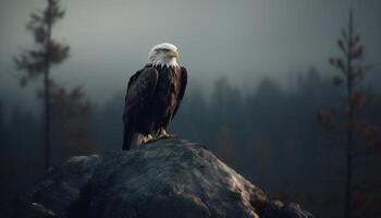 majestätisch kahl Adler thront auf Baum Ast generiert durch ai foto