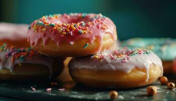 Krapfen mit Erdbeere Glasur Versuchung generiert durch ai foto