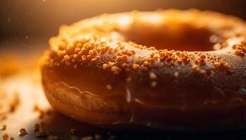 Bagel und Krapfen Stapel, nachsichtig Süss behandeln generiert durch ai foto