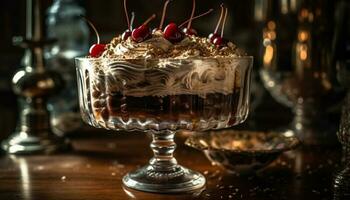 Luxus Schokolade Dessert mit Himbeere und Whiskey generiert durch ai foto