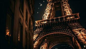 beleuchtet Bögen majestätisch Licht oben Pariser Nacht generiert durch ai foto