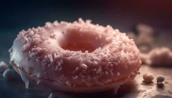 Süss Krapfen mit Schokolade Glasur und Erdbeere generiert durch ai foto