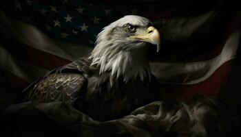 majestätisch kahl Adler gehockt, Blick beim Flagge generiert durch ai foto