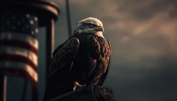 majestätisch Vogel von Beute sich niederlassen auf Ast generiert durch ai foto