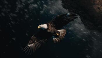 majestätisch kahl Adler hochfliegend im Mitte Luft Freiheit generiert durch ai foto