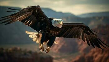 Verbreitung Flügel, majestätisch kahl Adler nimmt Flug generiert durch ai foto