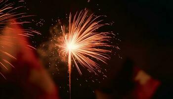 explosiv Feuerwerk erleuchten beschwingt Sommer- Nacht Himmel generiert durch ai foto