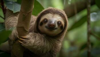 süß Ring beschattet Lemur suchen beim Kamera draußen generiert durch ai foto