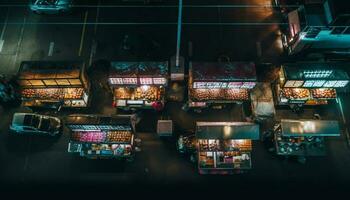 Nachtzeit Stadt Straße, überfüllt mit beleuchtet Autos generiert durch ai foto