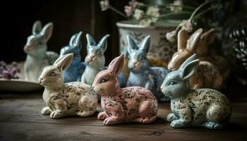 süß Baby Hase Spielzeug, ein rustikal Dekoration generiert durch ai foto