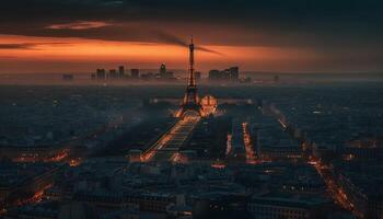 beleuchtet Stadt Horizont beim Dämmerung, ein Meisterstück generiert durch ai foto