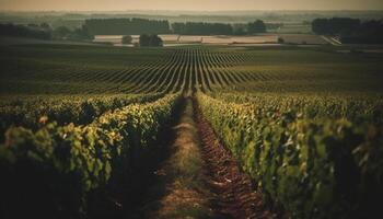 Sonnenuntergang Über Weinberg, Natur Schönheit im Landwirtschaft generiert durch ai foto