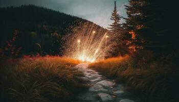 still Szene beleuchtet durch glühend Sonne Flamme generiert durch ai foto