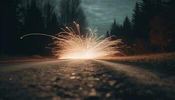 glühend Feuerwerk entzünden das Nacht Himmel Blau generiert durch ai foto