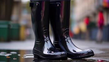 glänzend Leder Stiefel reflektieren Stadt Leben Eleganz generiert durch ai foto