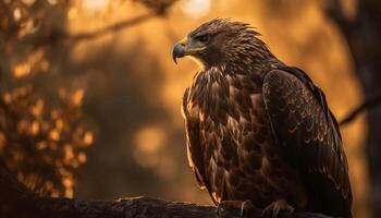 majestätisch Vogel von Beute sich niederlassen auf Ast generiert durch ai foto