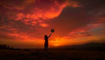 Silhouette spielen Tennis beim Sonnenuntergang im Natur generiert durch ai foto