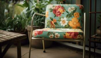 komfortabel Sessel im rustikal Leben Zimmer Dekor generiert durch ai foto