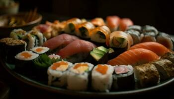 Gourmet Meeresfrüchte Mahlzeit mit frisch Nigiri Sushi generiert durch ai foto