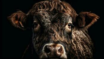 schließen oben Porträt von süß Rindfleisch das Vieh Weiden lassen generiert durch ai foto