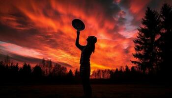 Silhouette von Frauen spielen Tennis beim Sonnenuntergang generiert durch ai foto