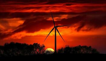 Silhouette Wind Turbinen drehen, Erstellen verlängerbar Energie generiert durch ai foto