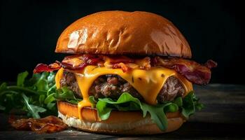 gegrillt Cheeseburger Mahlzeit mit Fritten und Salat generiert durch ai foto