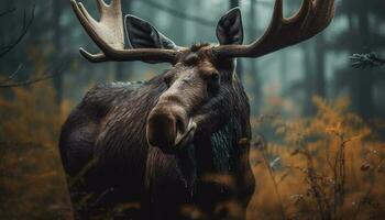 Hirsch weidet im Winter Wald, still Schönheit generiert durch ai foto