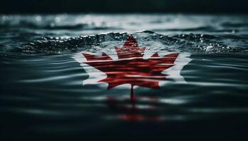 kanadisch Flagge Wellen im still Wasser Betrachtung generiert durch ai foto