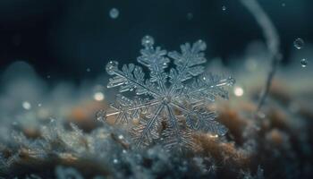 Schneeflocke Dekoration leuchtet im dunkel Winter Nacht generiert durch ai foto