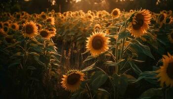 Sonnenblume Blüten im beschwingt Gelb, organisch Wachstum generiert durch ai foto