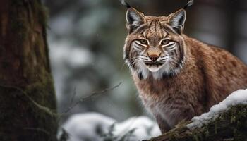 heftig Bengalen Tiger starren im schneebedeckt Wald generiert durch ai foto