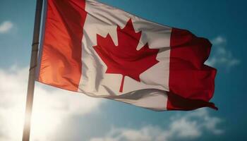 kanadisch Flagge winken im das hell Wind generiert durch ai foto