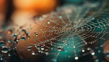 Spinne Netz Tau fallen erfasst Herbst Frische generiert durch ai foto