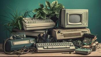 obsolet Schreibmaschine auf staubig Schreibtisch Funken Nostalgie generiert durch ai foto