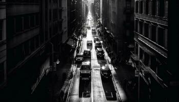 Nachtzeit der Verkehr Unschärfen durch Stadt Straßenbild generiert durch ai foto