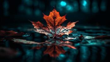 beschwingt Herbst Ahorn Blätter reflektieren im Teich Wasser generativ ai foto