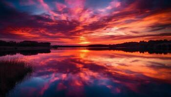 launisch Himmel spiegelt beschwingt Farben im still Szene generativ ai foto