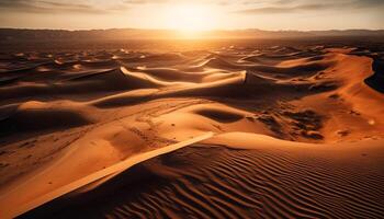 Sonnenuntergang Über majestätisch Sand Dünen im Afrika generativ ai foto