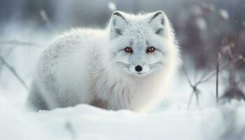 flauschige rot Fuchs suchen beim Kamera draußen generiert durch ai foto