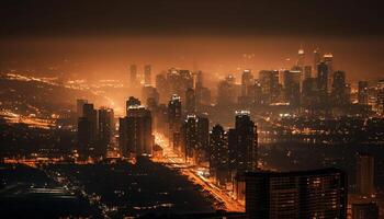 glühend Stadtbild beim Dämmerung ein modern Metropole generiert durch ai foto