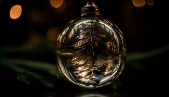 glänzend Glas spiegelt glühend Weihnachten Beleuchtung beim Nacht generiert durch ai foto