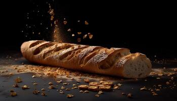 frisch gebacken ganze Weizen Brot auf hölzern Tabelle generiert durch ai foto