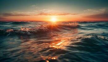Sonnenuntergang Über still Wasser ein multi farbig Schönheit generiert durch ai foto