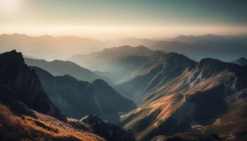 Sonnenaufgang Wandern Abenteuer zu majestätisch Berg Gipfel generiert durch ai foto