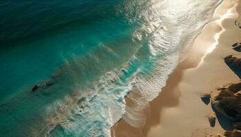 Sonnenuntergang Surfer Reiten brechen Wellen im Paradies generiert durch ai foto